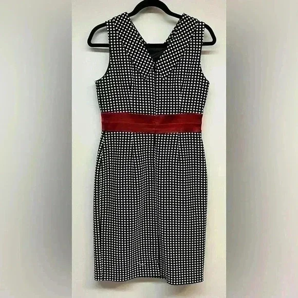 Donna Ricco professional work/office dress.  Black-and-white polkadot sheath. - Picture 2 of 3